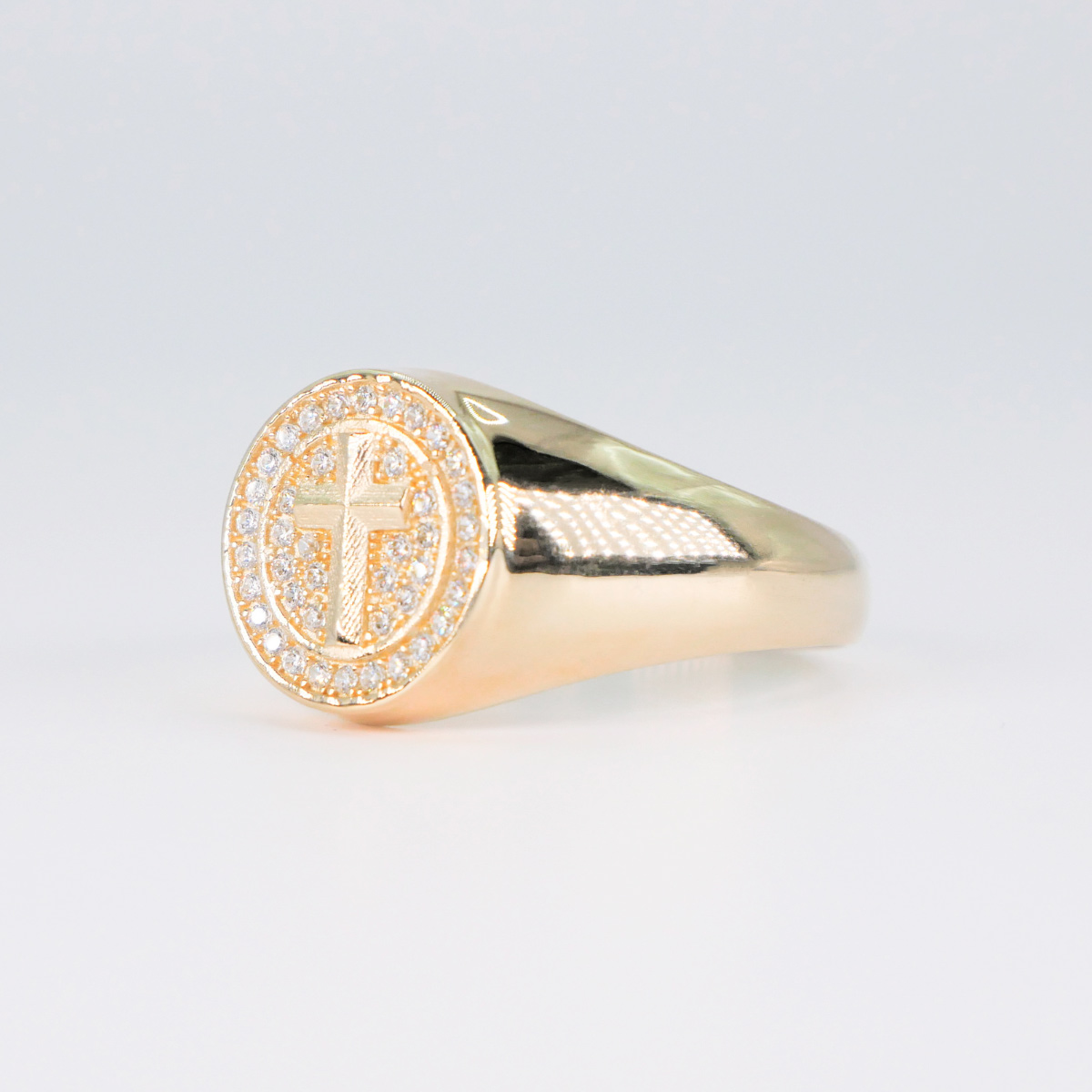 Anillo oro 10k de cruz hombre piedra zirconia