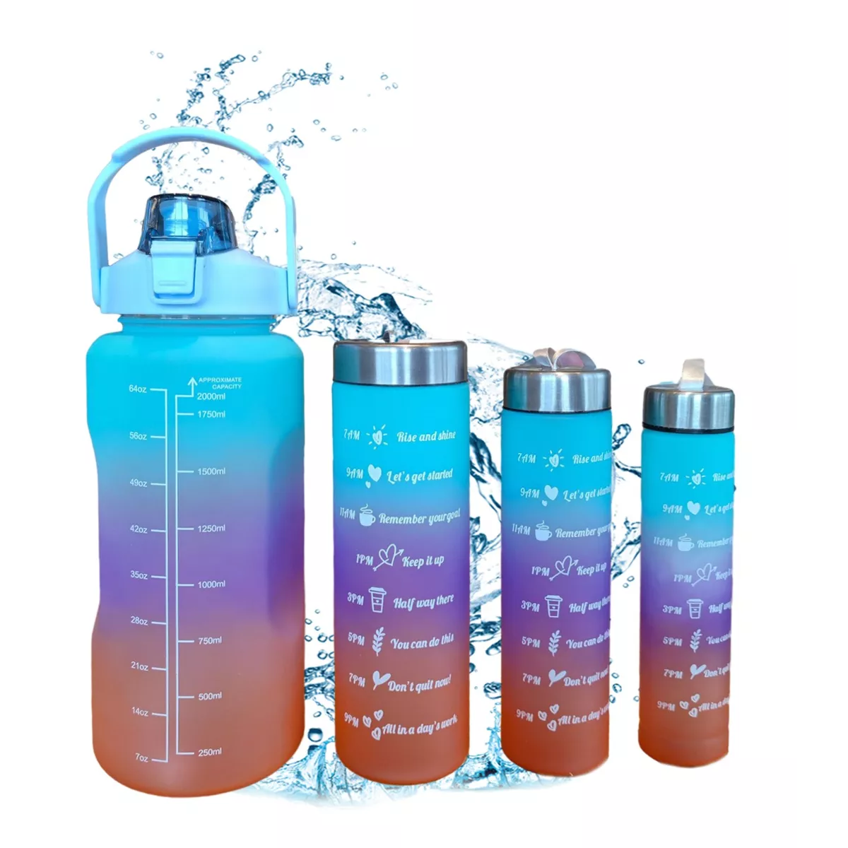 Botella De Agua Gran Capacidad Botella Deportiva 4pcs Azul