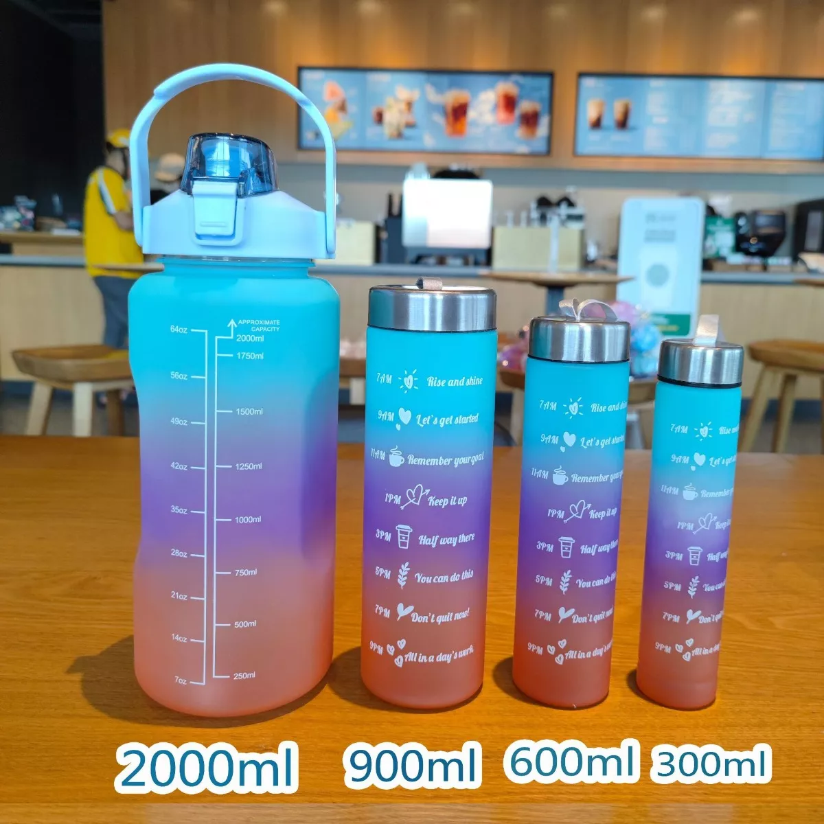 Botella De Agua Gran Capacidad Botella Deportiva 4pcs Azul