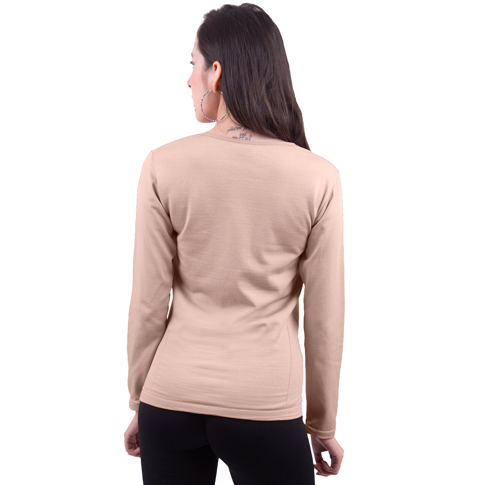Blusa Termica Mujer, Beige, Manga Larga, Cuello Redondo, Unitalla, Playera, Casual, Basica, Camiseta, Uso Diario