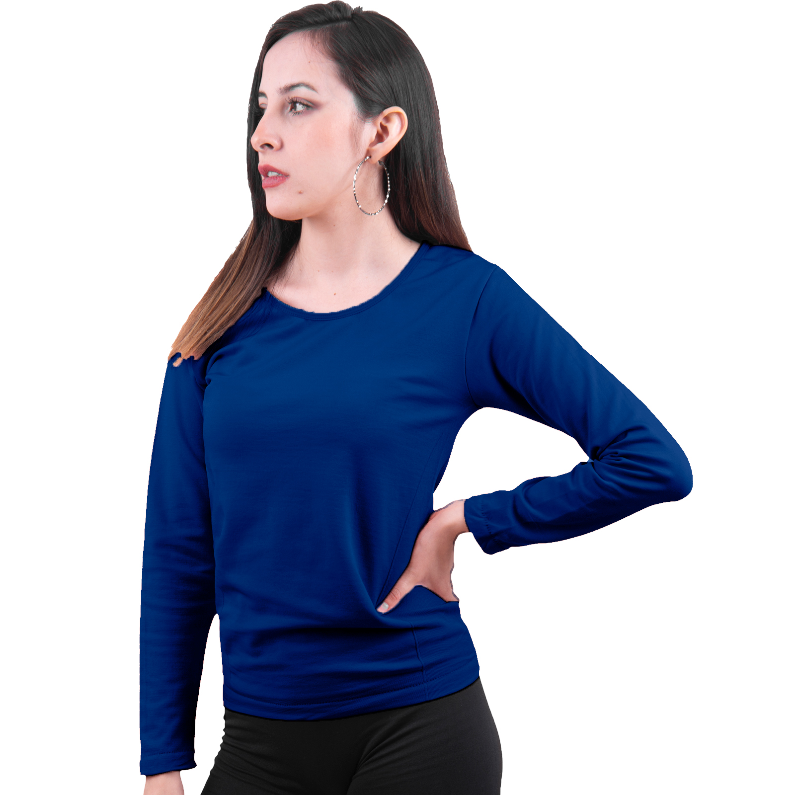 Blusa Termica Mujer, Azul Marino, Manga Larga, Cuello Redondo, Unitalla, Playera, Casual, Basica, Camiseta, Uso Diario