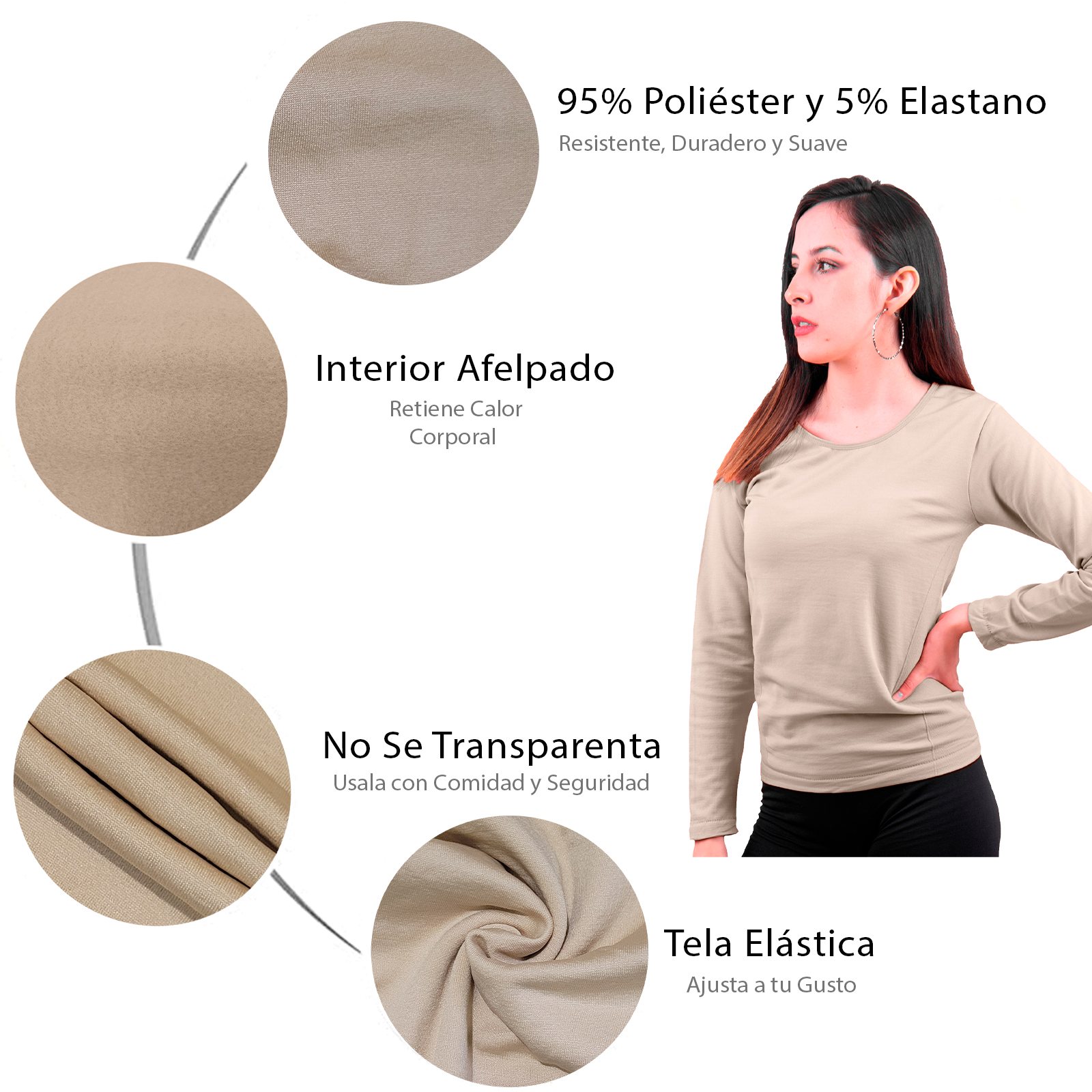 Blusa Termica Mujer, Manga Larga, Cuello Redondo, Unitalla, Playera, Casual, Basica, Camiseta, Uso Diario