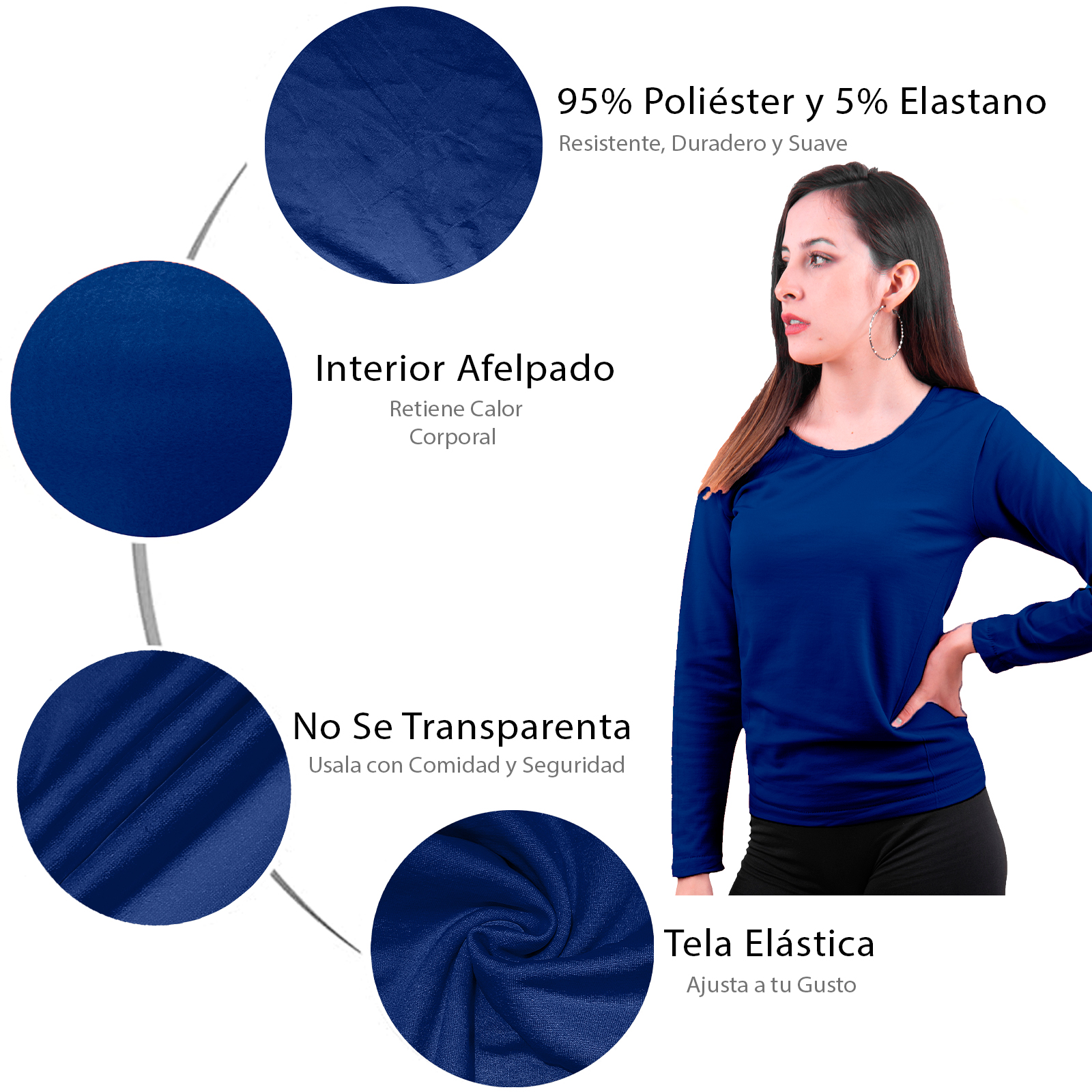 Blusa Termica Mujer, Manga Larga, Cuello Redondo, Unitalla, Playera, Casual, Basica, Camiseta, Uso Diario