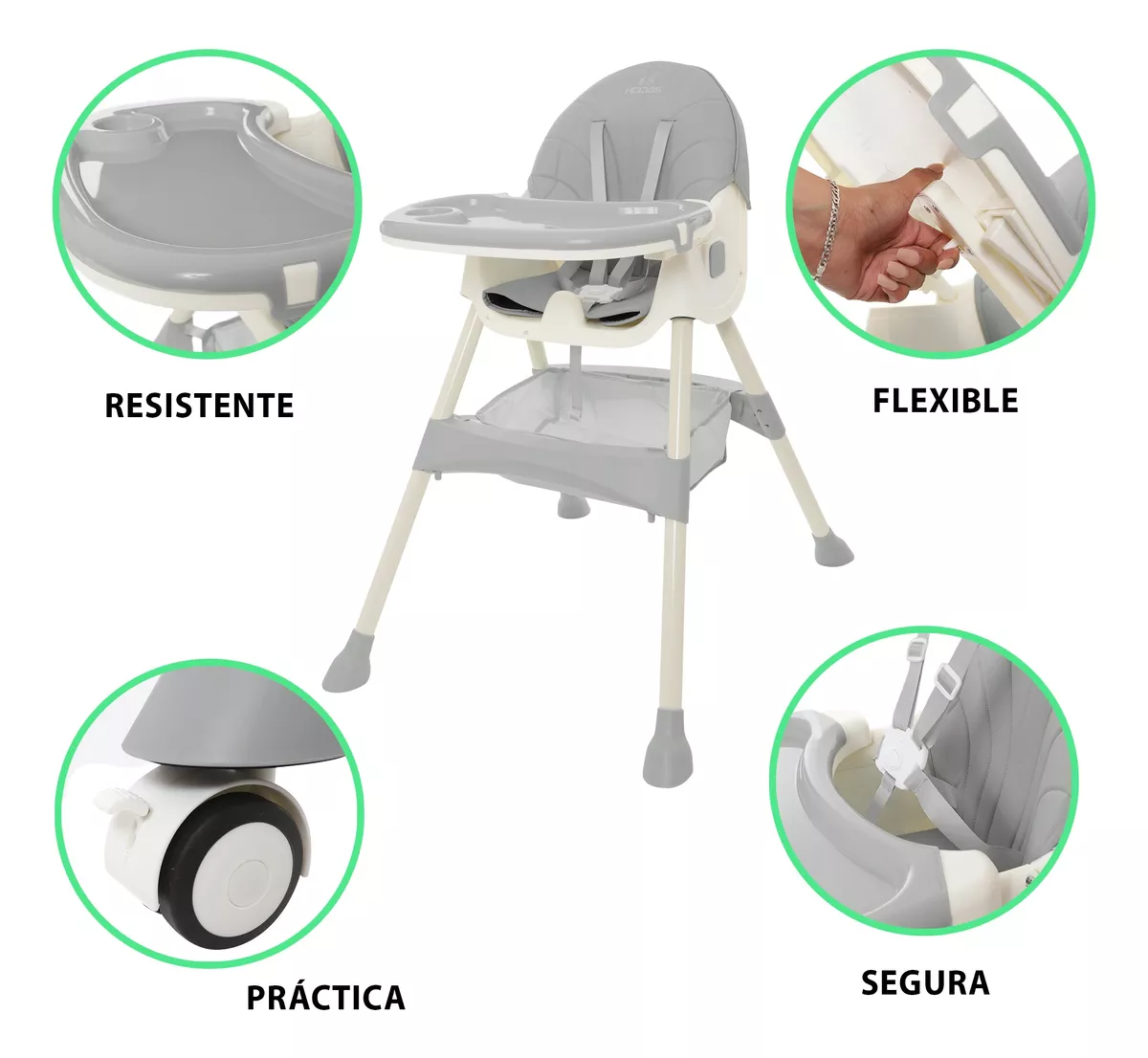 Silla Alta Periquera Bebe Mecedora 5 En 1 Ajustable Plegable