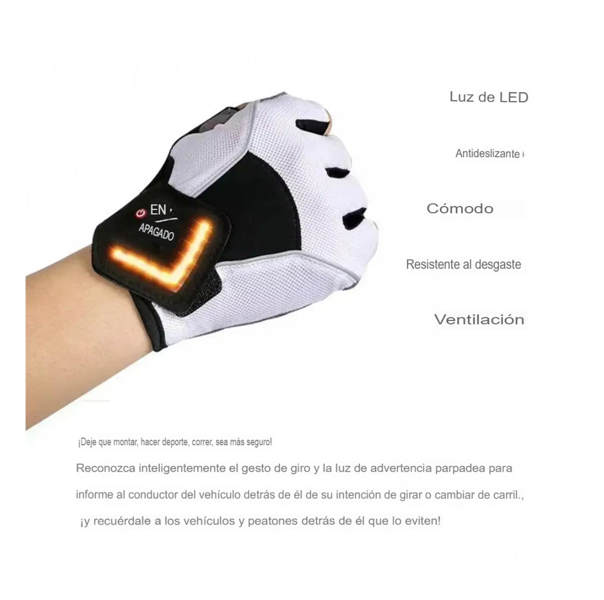 Guantes bicicleta moto deporte seguridad medio dedo Sensor cavitación luz LED automática protección