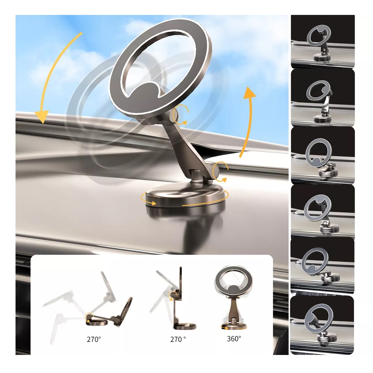 APPS2Car Soporte Magnético Para Teléfono Para Automóvil, Soporte Magnético Para Tablero De Instrumentos, Rotación De 360° Con Fuerte Adhesivo VHB, Para Todos Los Teléfonos Celulares