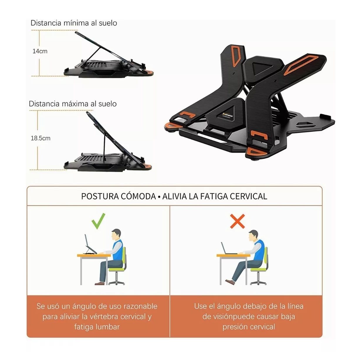 Base Ajustable Para Portátil + Soporte Para Teléfono Móvil Color Negro