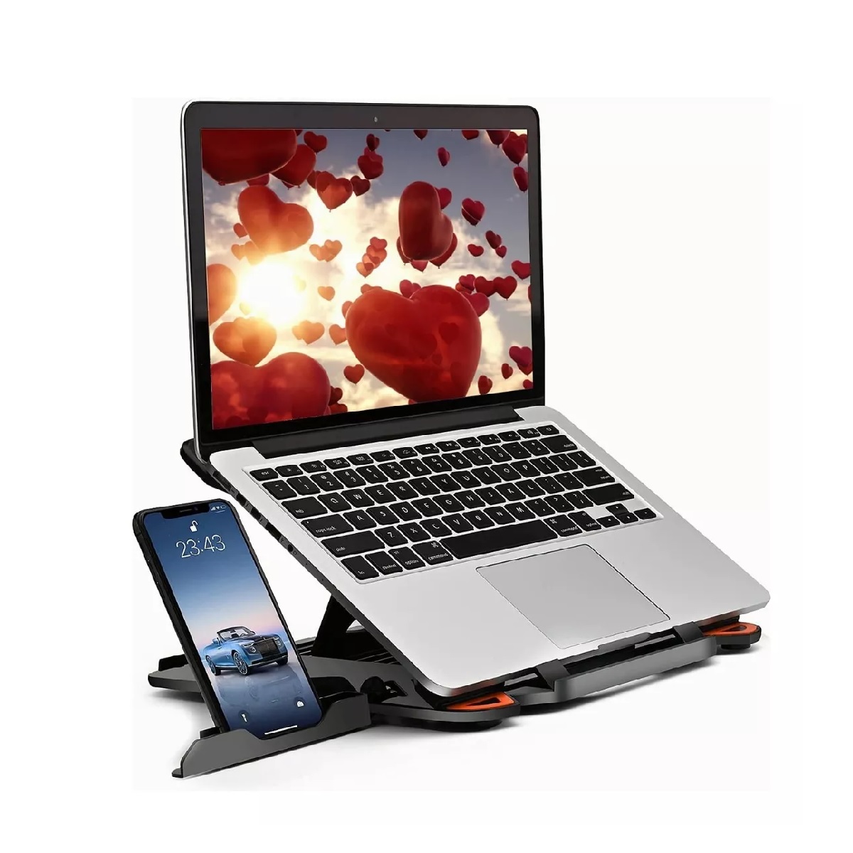 Base Ajustable Para Portátil + Soporte Para Teléfono Móvil Color Negro