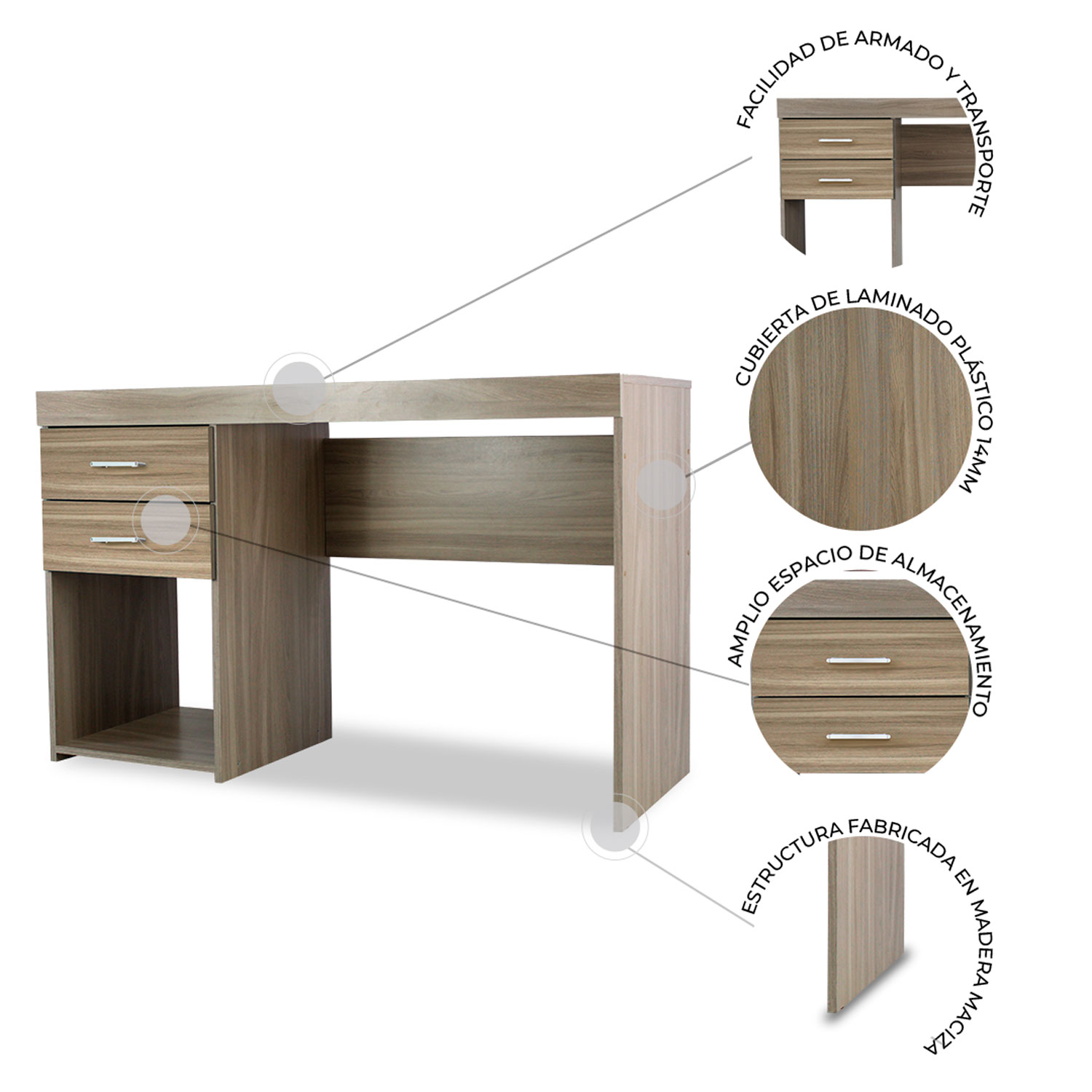Escritorio Secretarial Home Office JM-1171 Malta Encino Mundo In