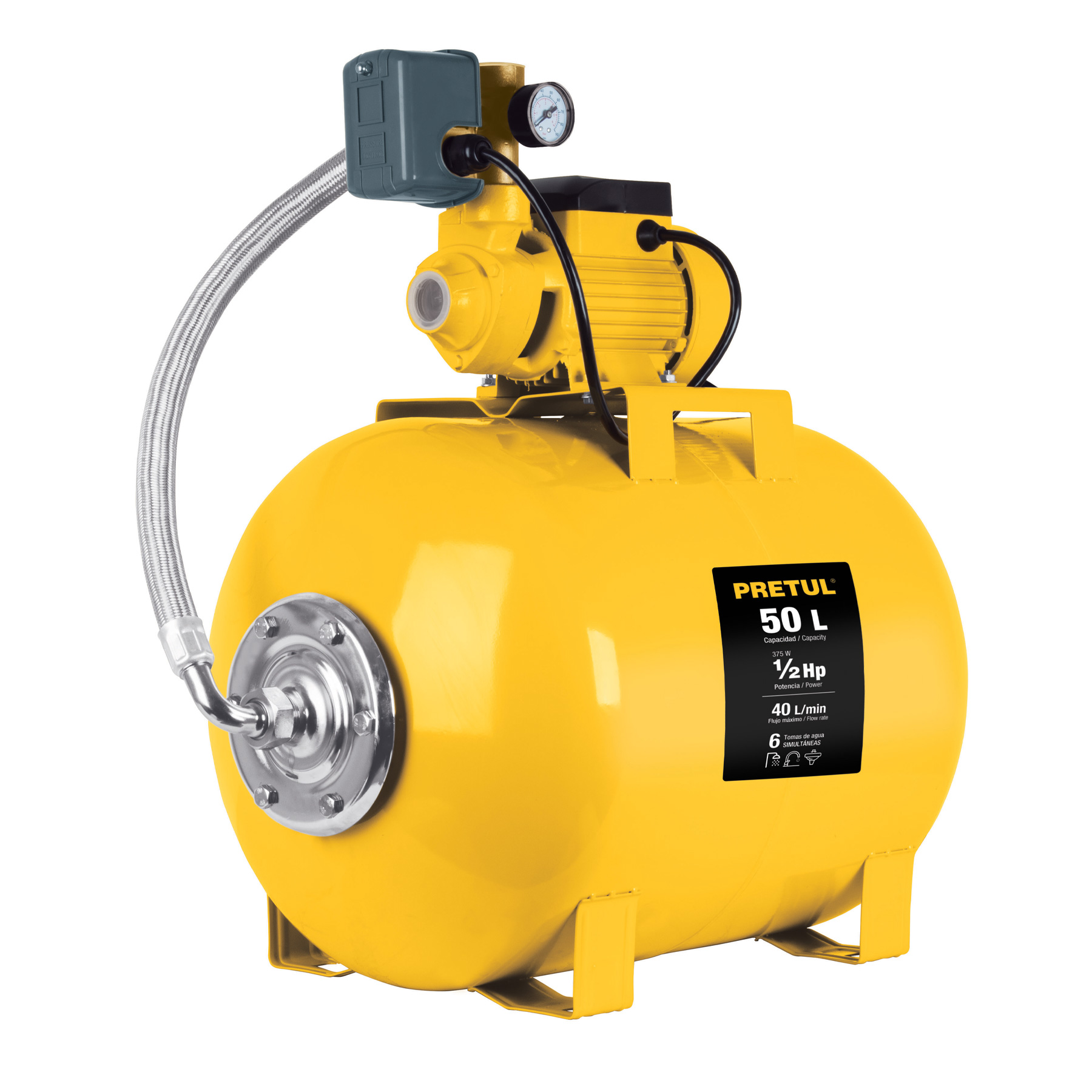 Equipo hidroneumático 50L, bomba periférica 1/2 HP, Pretul