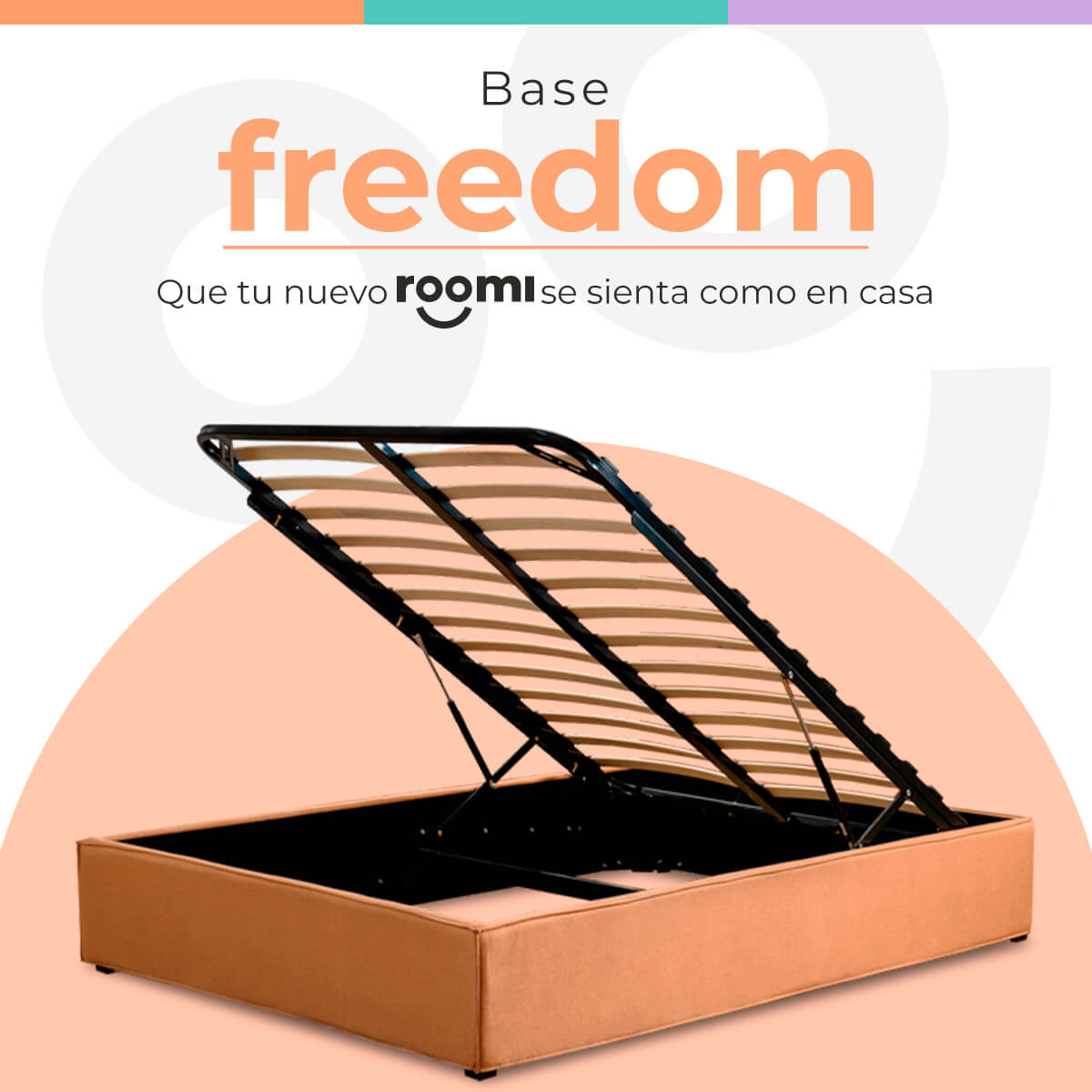 Base Matrimonial Para CoIchón Roomi Freedom, Box Con Sistema De Almacenaje Naranja