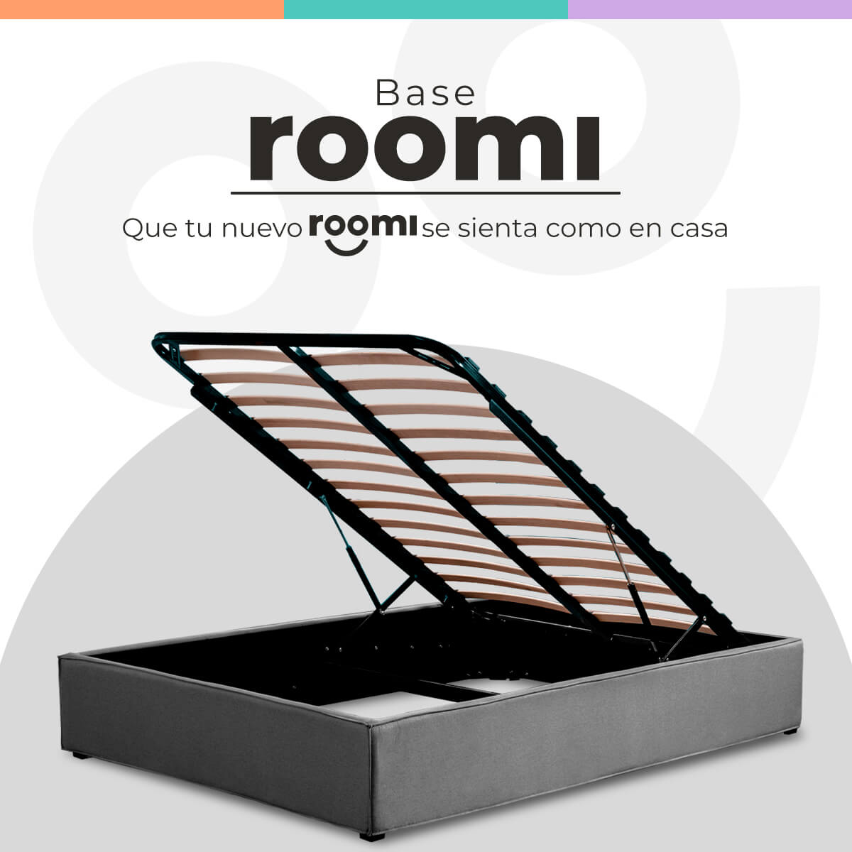 Base Queen Size Para CoIchón Roomi, Box Con Sistema De Almacenaje Gris