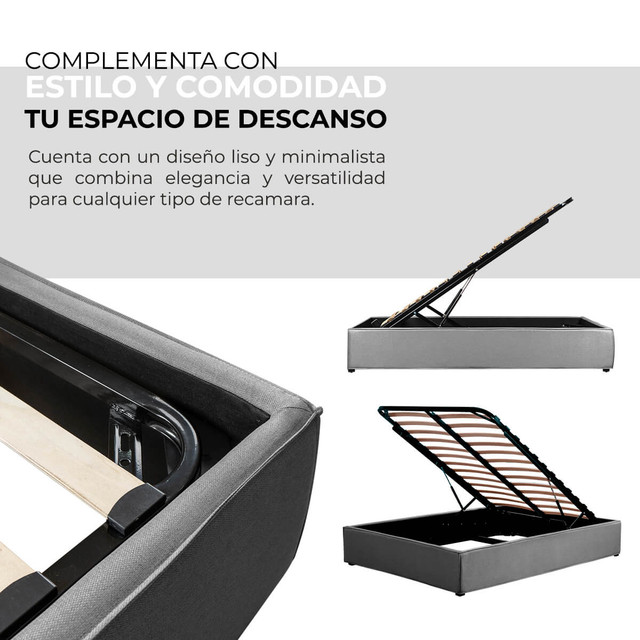 Base Queen Size Para CoIchón Roomi, Box Con Sistema De Almacenaje Gris