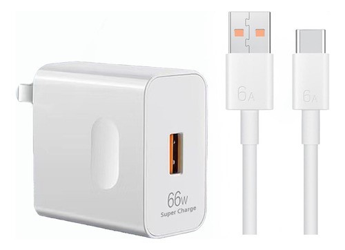 66w Cargador Con Cable Tipo C Para Huawei Honor Carga Rápid Blanco