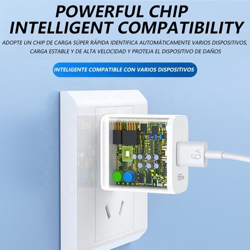 66w Cargador Con Cable Tipo C Para Huawei Honor Carga Rápid Blanco