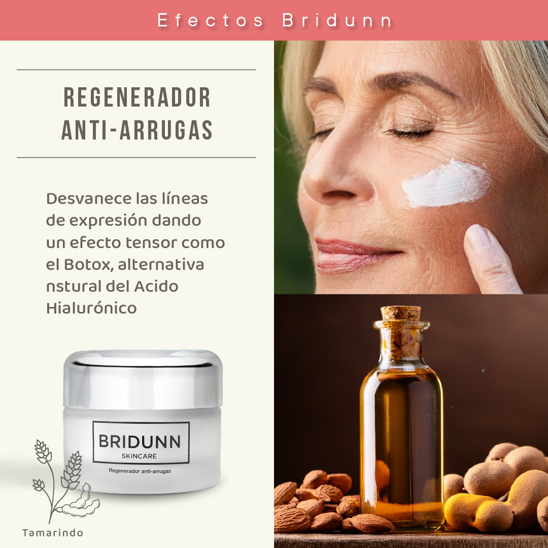 Crema Facial Regeneradora Antiarrugas BRIDUNN SKINCARE Antienvejecimiento Antiedad, Efecto Tensor Tipo Botox, Ingredientes Naturales