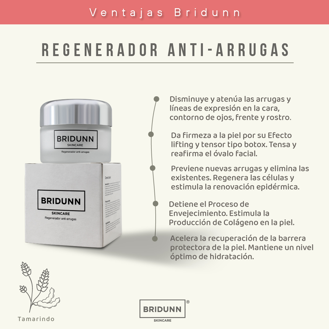 Crema Facial Regeneradora Antiarrugas BRIDUNN SKINCARE Antienvejecimiento Antiedad, Efecto Tensor Tipo Botox, Ingredientes Naturales