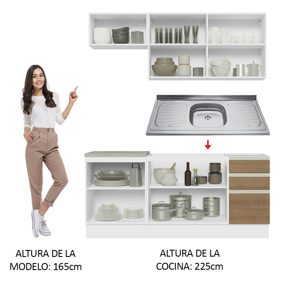 Mueble de Cocina Integral Madesa Glamy Con Mesón De Acero 180Cm