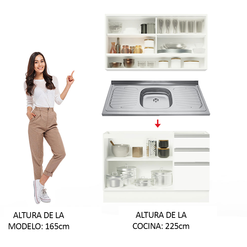 Mueble de Cocina Integral Madesa Glamy Con Mesón De Acero 120Cm
