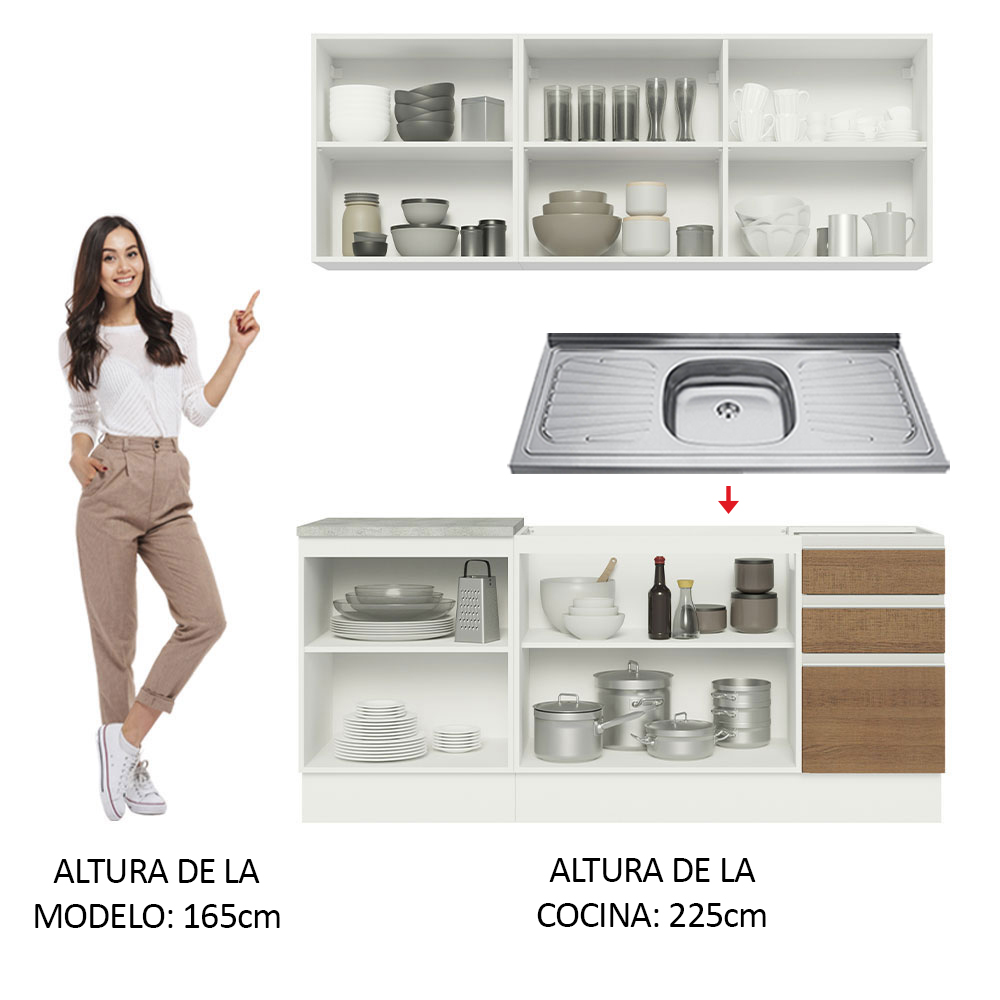 Mueble de Cocina Integral Madesa Glamy Con Mesón De Acero 180Cm