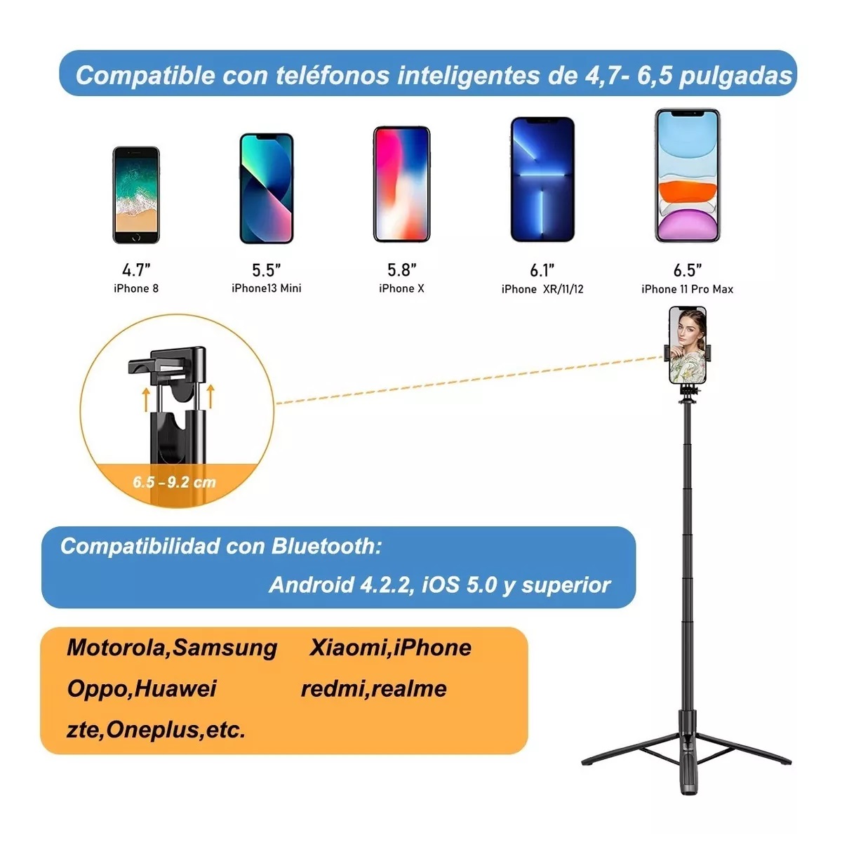Tripie Palo Selfies Stick Bluetooth Control Remoto Led 130cm