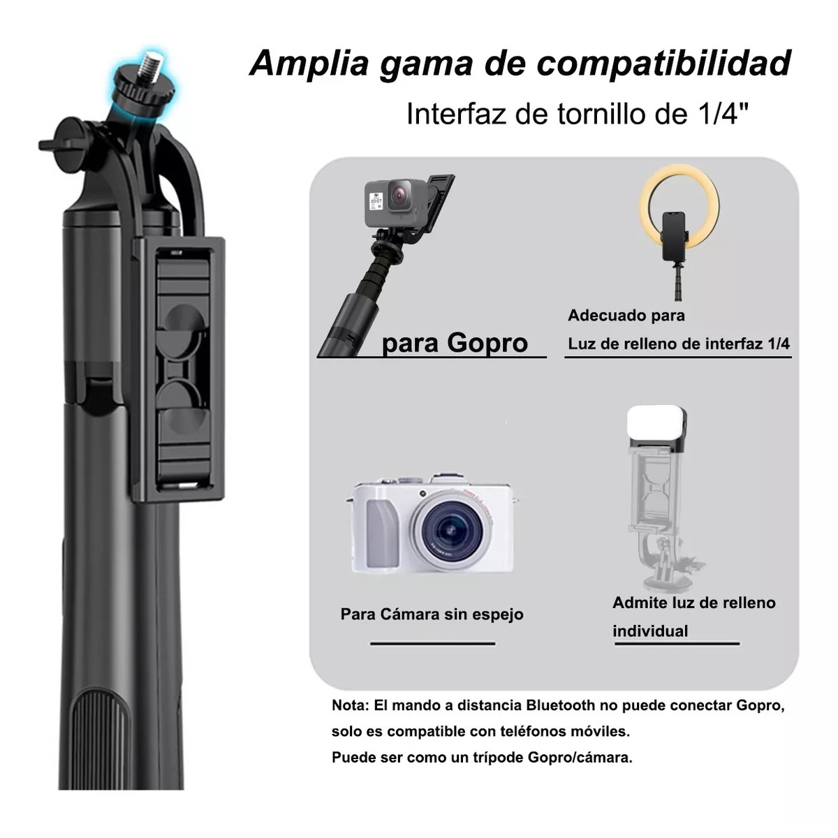 Tripie Palo Selfies Stick Bluetooth Control Remoto Led 130cm