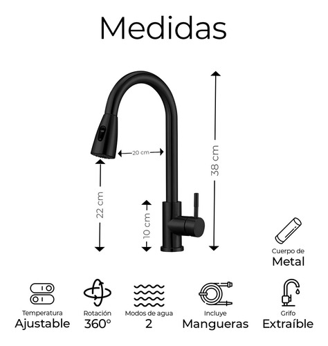 Raga Hogar HG023 grifo cocina monomando Negro Mate