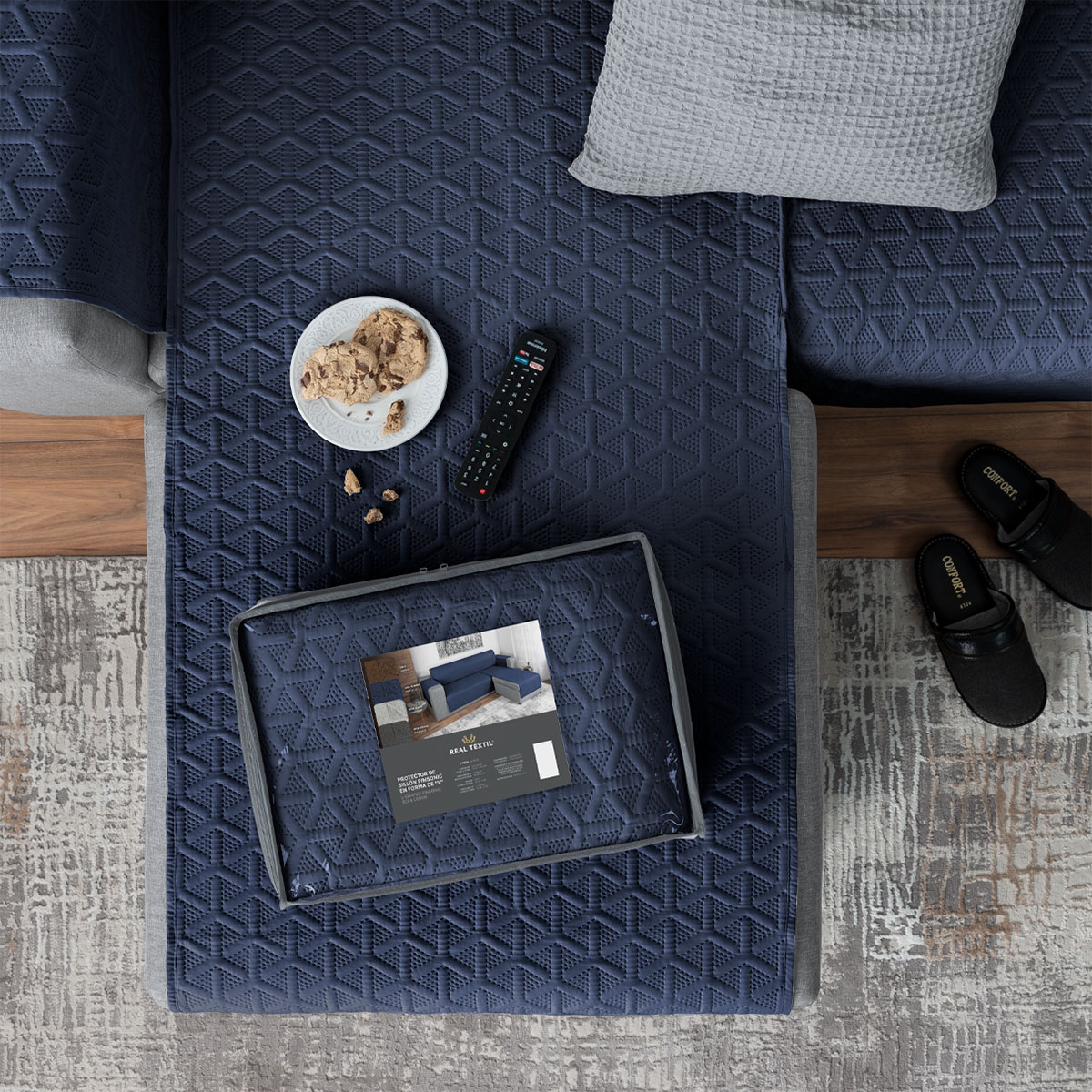 Protector Cubre Sala Funda Sofá En Forma De L Azul marino REAL TEXTIL