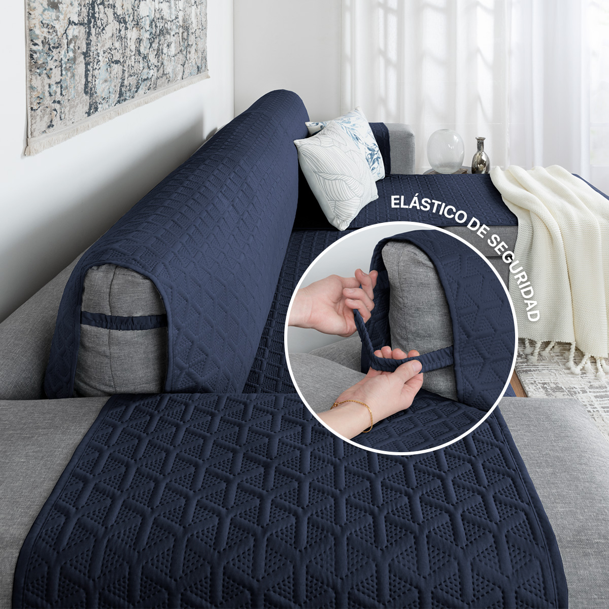 Protector Cubre Sala Funda Sofá En Forma De L Azul marino REAL TEXTIL