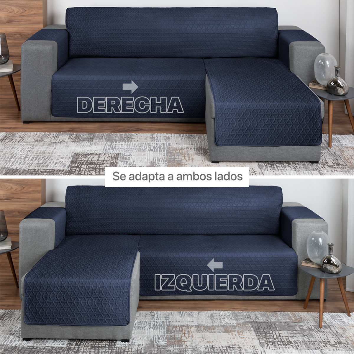 Protector Cubre Sala Funda Sofá En Forma De L Azul marino REAL TEXTIL