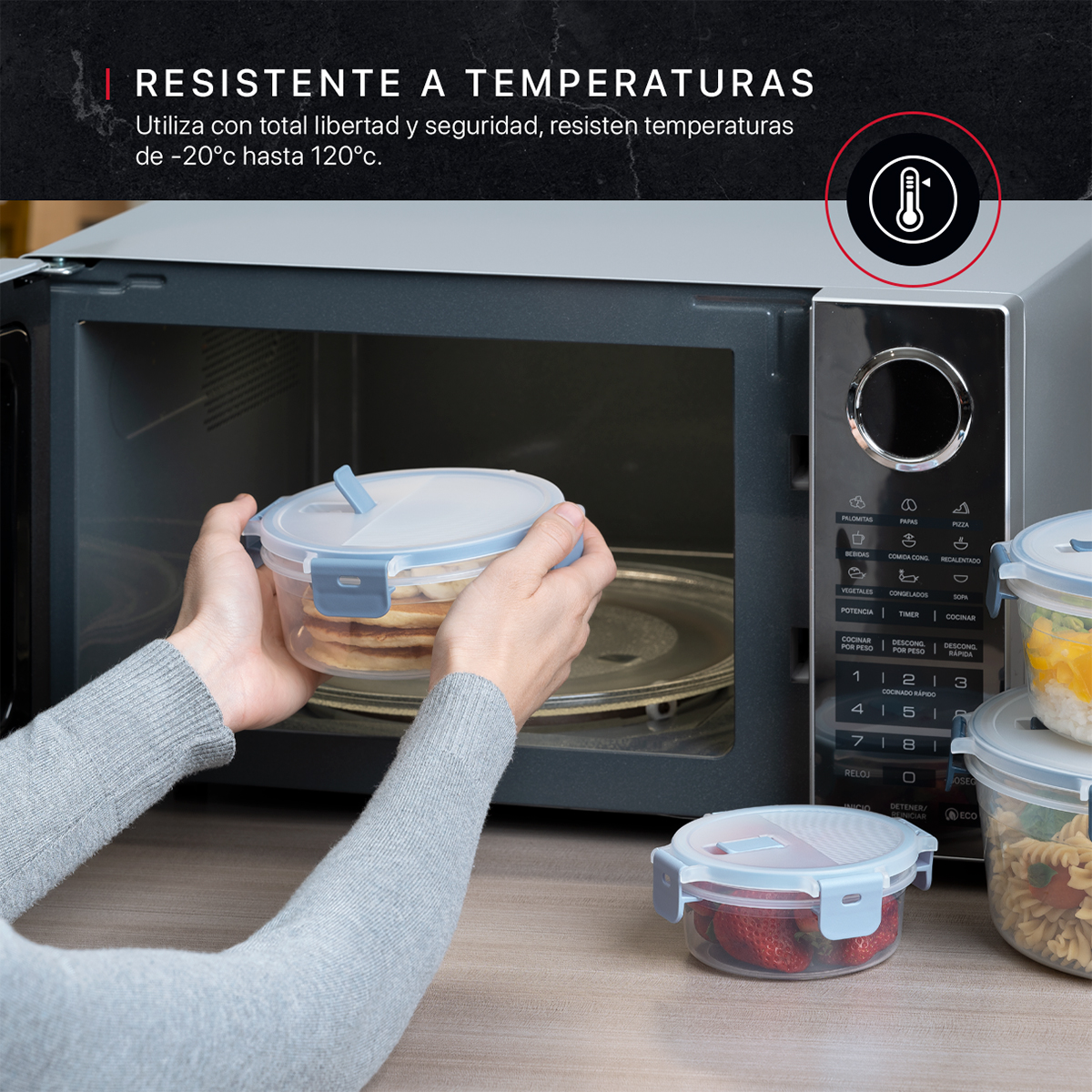 Recipientes de Plástico Herméticos para Alimentos 4 Contenedores con 4 Tapas - Toppers Redondos Cookify