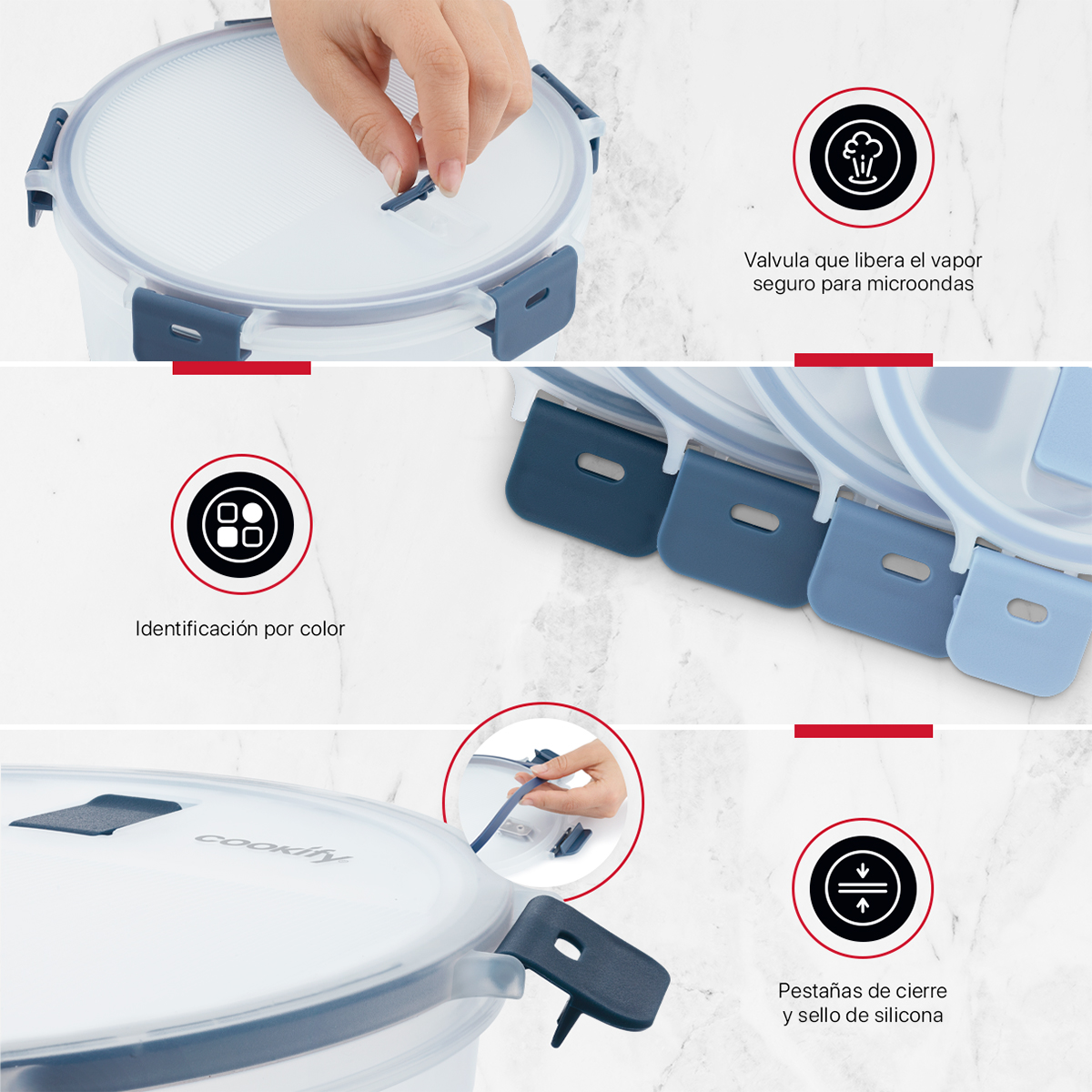 Recipientes de Plástico Herméticos para Alimentos 4 Contenedores con 4 Tapas - Toppers Redondos Cookify