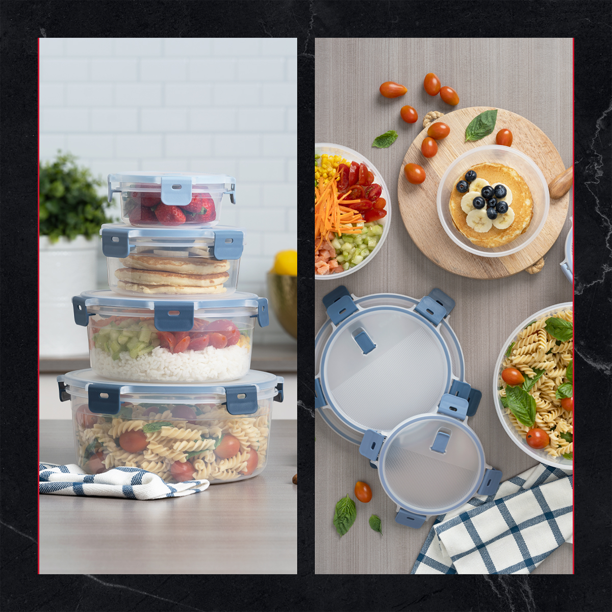 Recipientes de Plástico Herméticos para Alimentos 4 Contenedores con 4 Tapas - Toppers Redondos Cookify