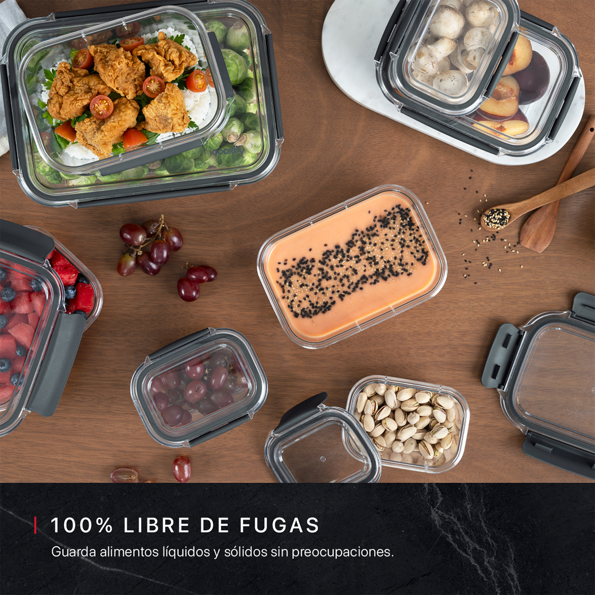 Recipientes de Plástico Herméticos para Alimentos 9 Contenedores con 9 Tapas - Toppers Cookify