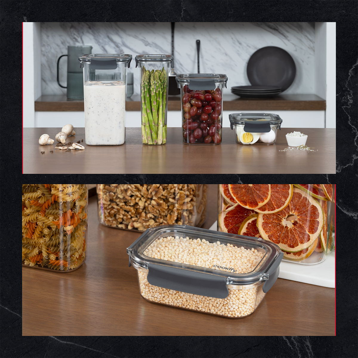 Recipientes de Plástico Herméticos para Alimentos 4 Contenedores con 4 Tapas - Organizadores Cookify