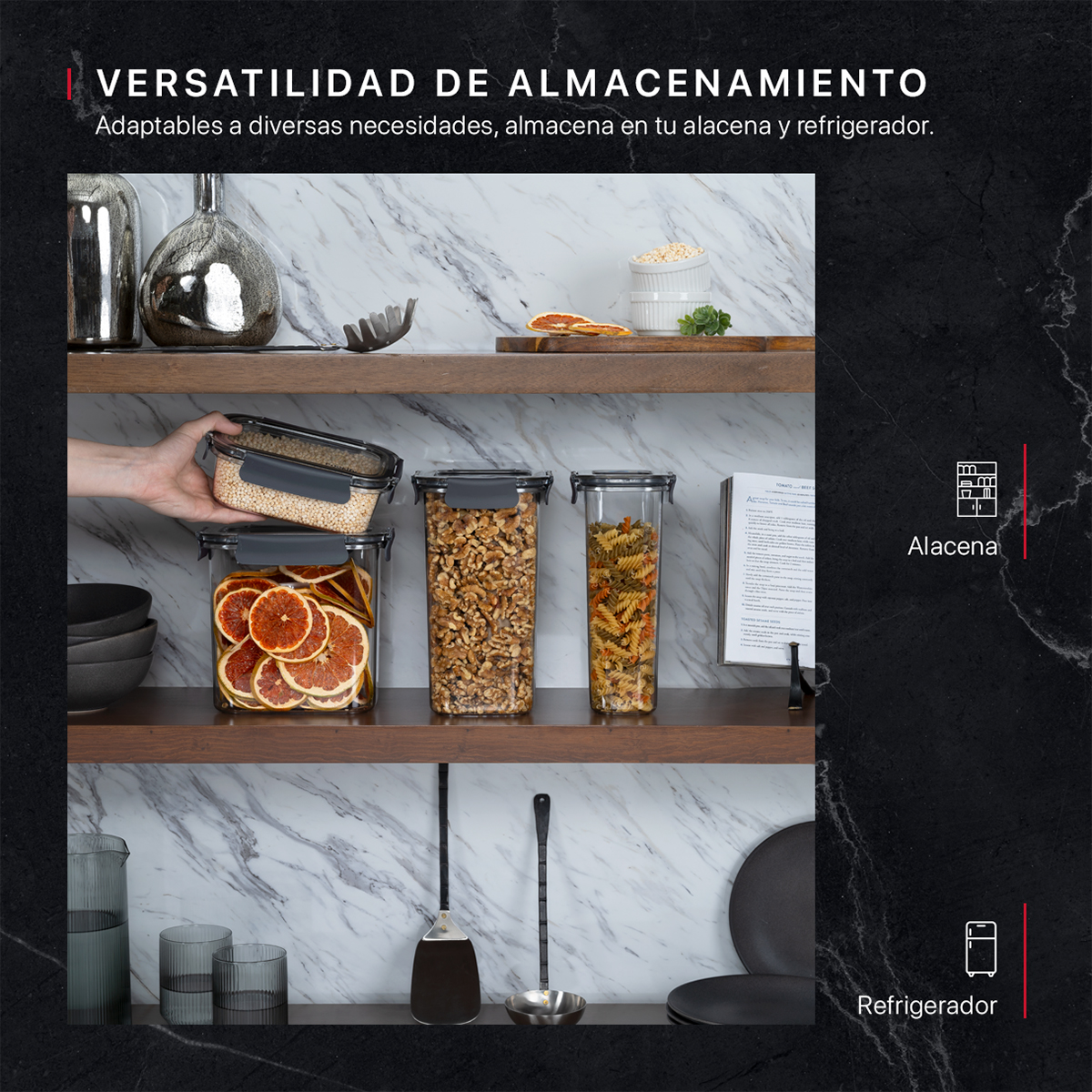 Recipientes de Plástico Herméticos para Alimentos 4 Contenedores con 4 Tapas - Organizadores Cookify