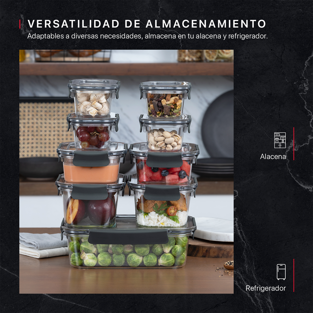 Recipientes de Plástico Herméticos para Alimentos 9 Contenedores con 9 Tapas - Toppers Cookify