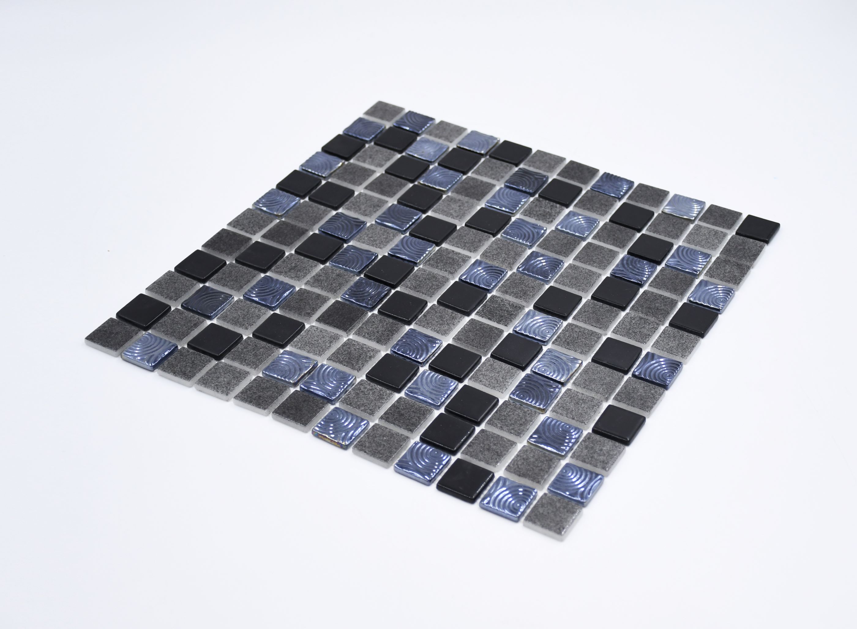 Malla o Mosaico Decorativo de vidrio COFF, medida 30 x 30 cms. (base por altura). Diseño en tonos cafés, texturizado y con detalles en relieve. Caja de 5 piezas.