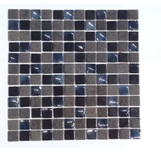 Malla o Mosaico Decorativo de vidrio COFF, medida 30 x 30 cms. (base por altura). Diseño en tonos cafés, texturizado y con detalles en relieve. Caja de 5 piezas.