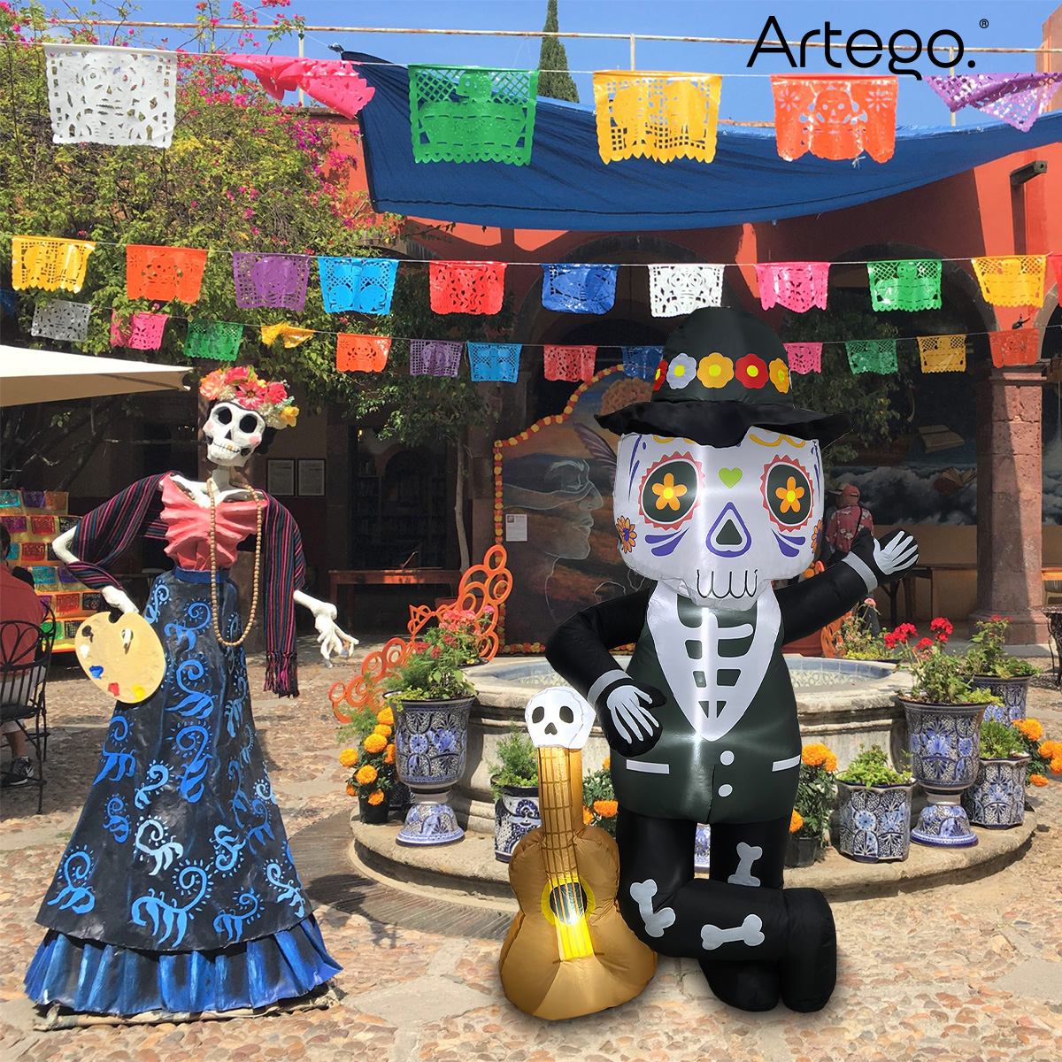 Inflable de Halloween Mariachi catrín calavera guitarra día de muertos para exteriores 1.85m