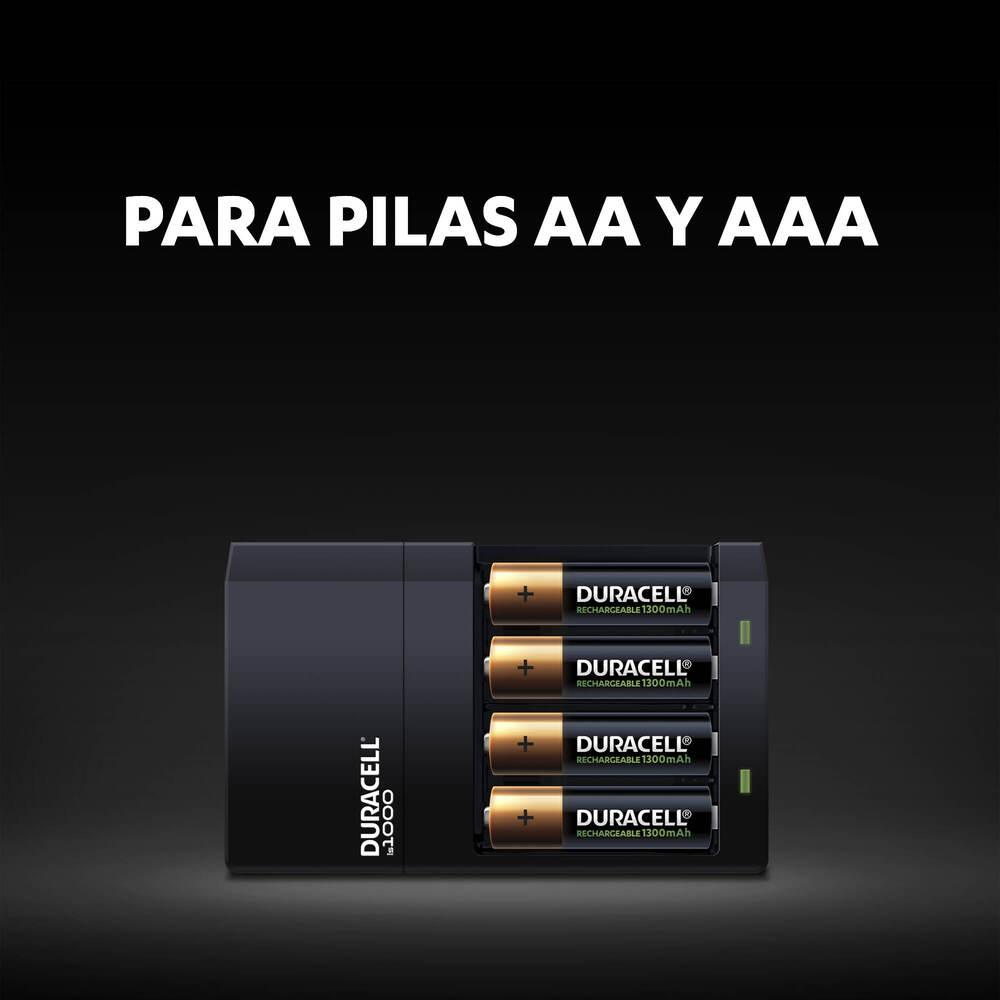 Cargador para Pilas Recargables marca Duracell con 4 pilas AA de 2500 mAh incluidas 