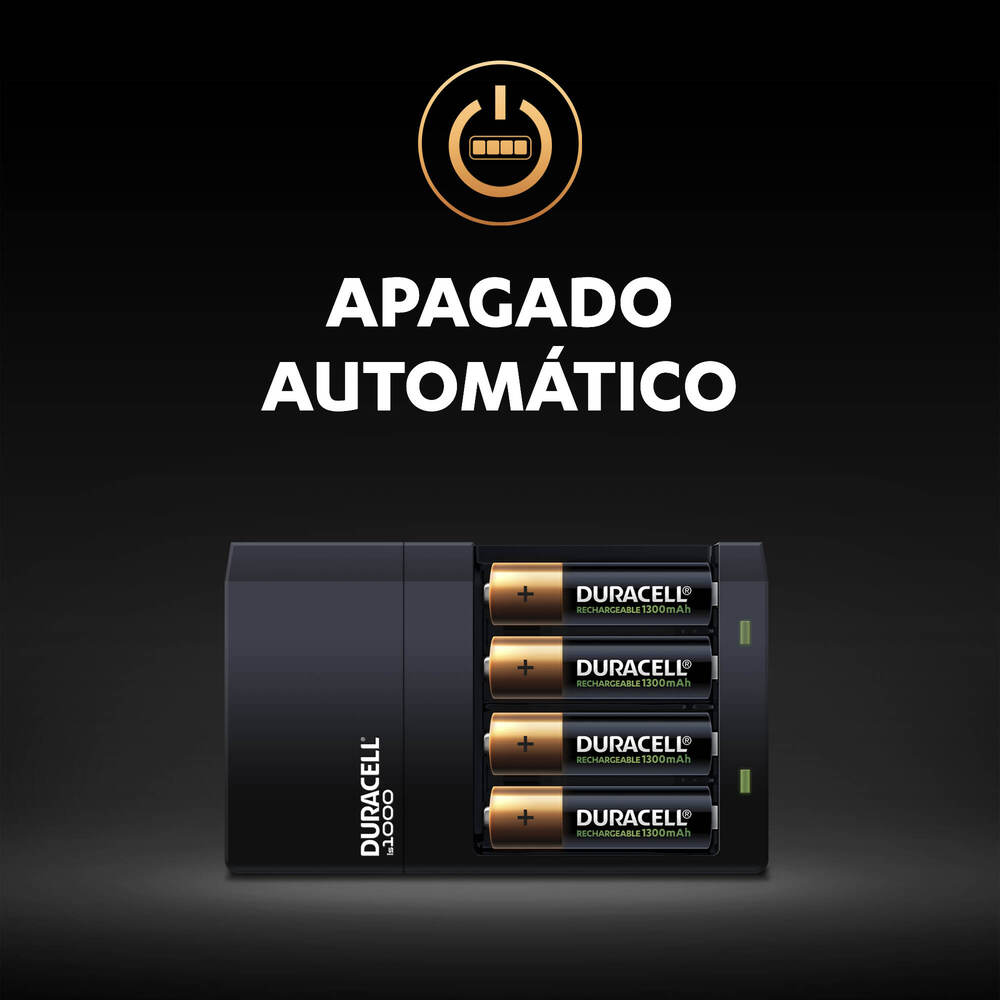 Cargador para Pilas Recargables marca Duracell con 4 pilas AA de 2500 mAh incluidas 