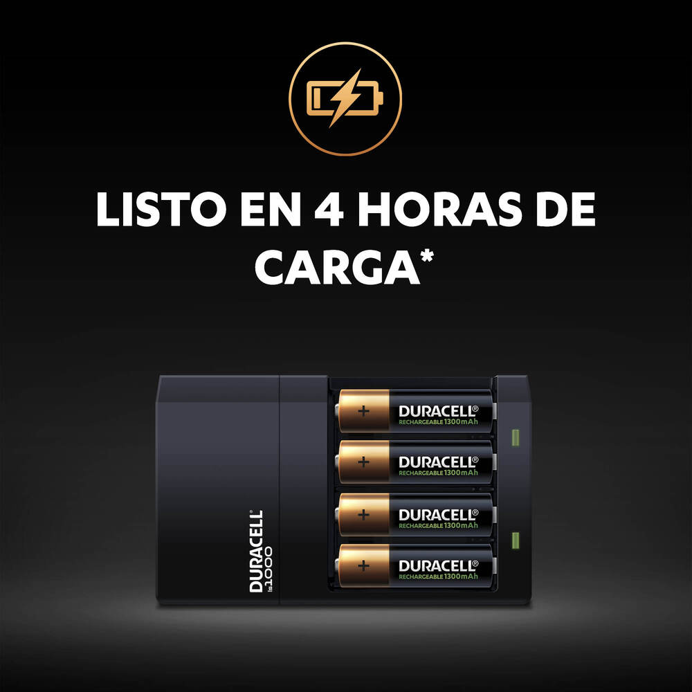 Cargador para Pilas Recargables marca Duracell con 4 pilas AA de 2500 mAh incluidas 