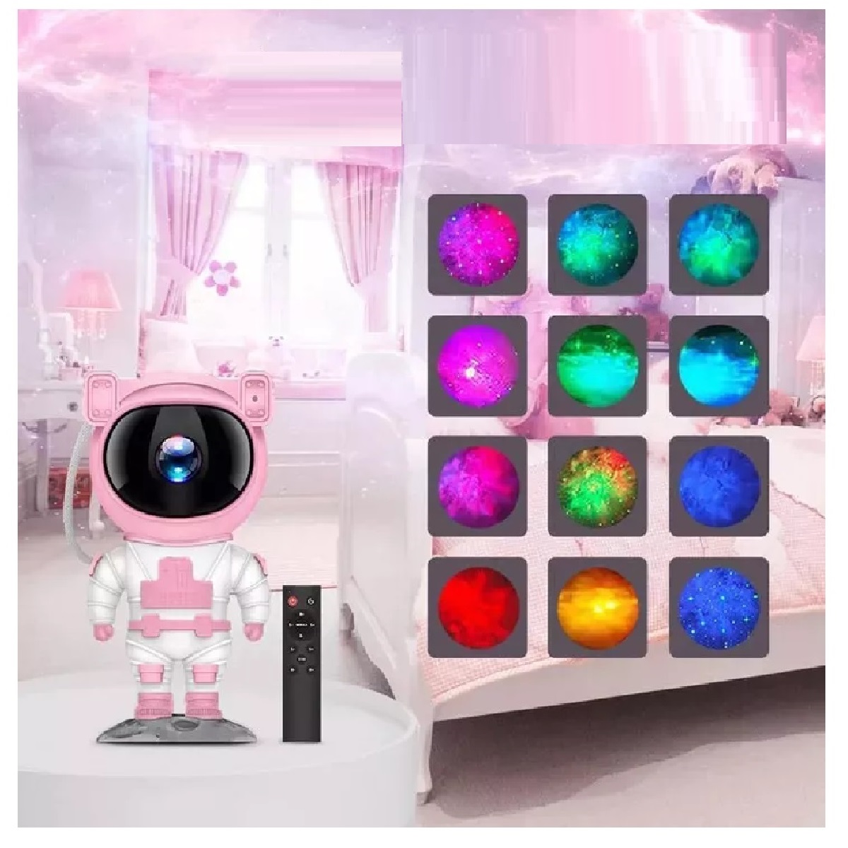 Astronauta Cielo Galaxia Estrellas Proyector Luz De Noche Rosa