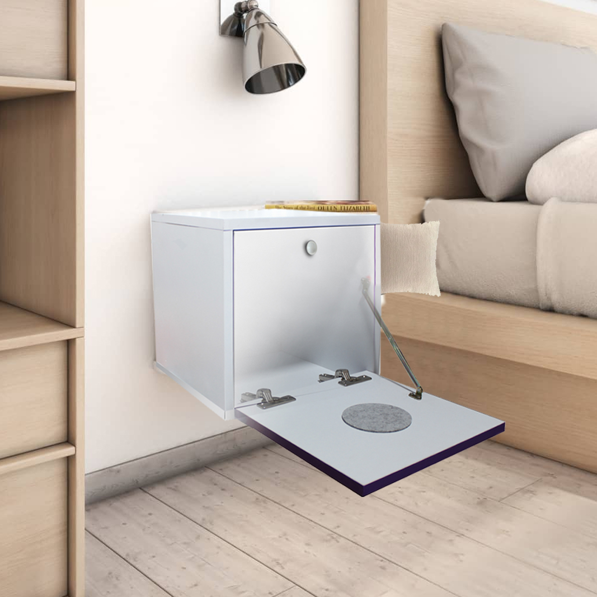 Buro Flotante Mueble Recamara Mdf Luz Led  Envio Blanco