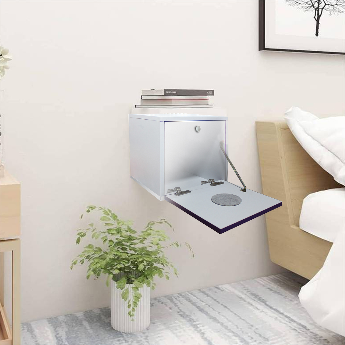 Buro Flotante Mueble Recamara Mdf Luz Led  Envio Blanco