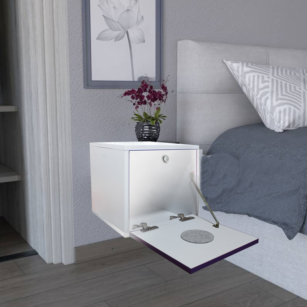 Buro Flotante Mueble Recamara Mdf Luz Led  Envio Blanco