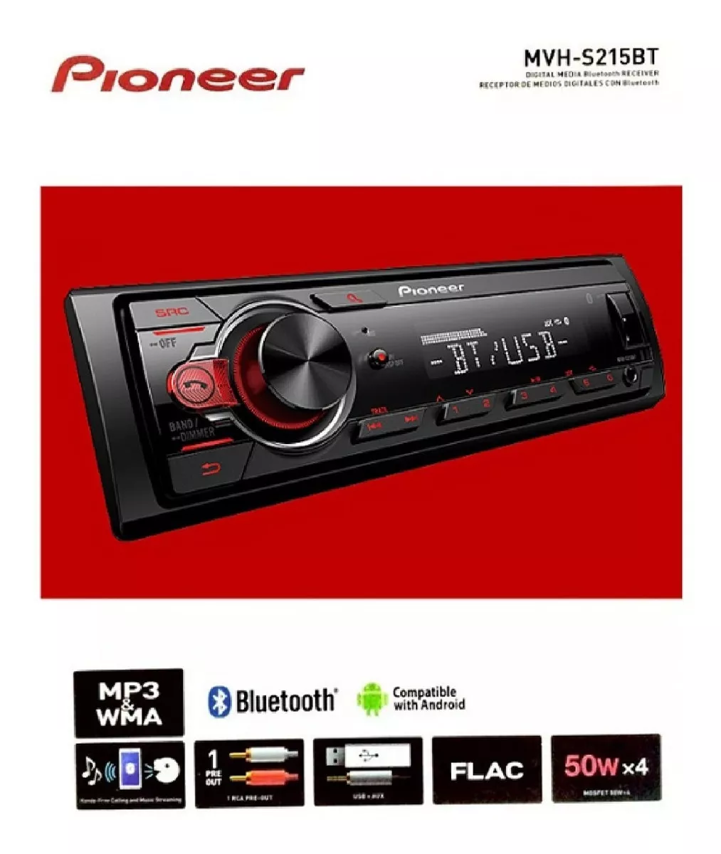 Autoestéreo para auto PIONEER MVH S215BT con USB y Bluetooth