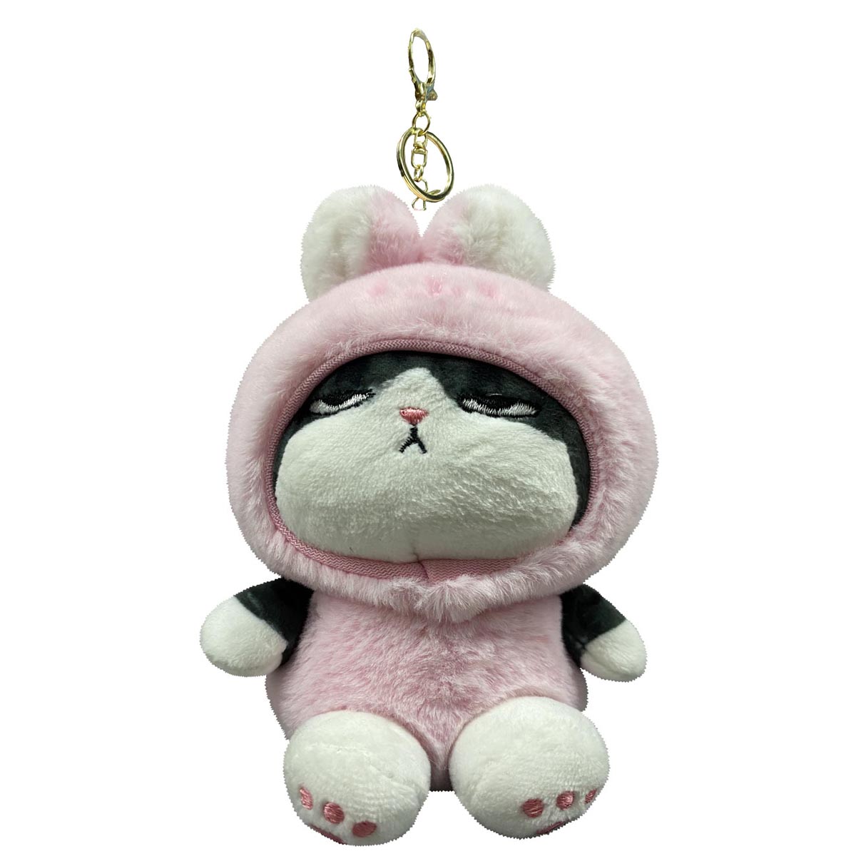 Llavero Peluche Generico Gato Lucifer Con Disfraz De Conejo Rosa 10 cm