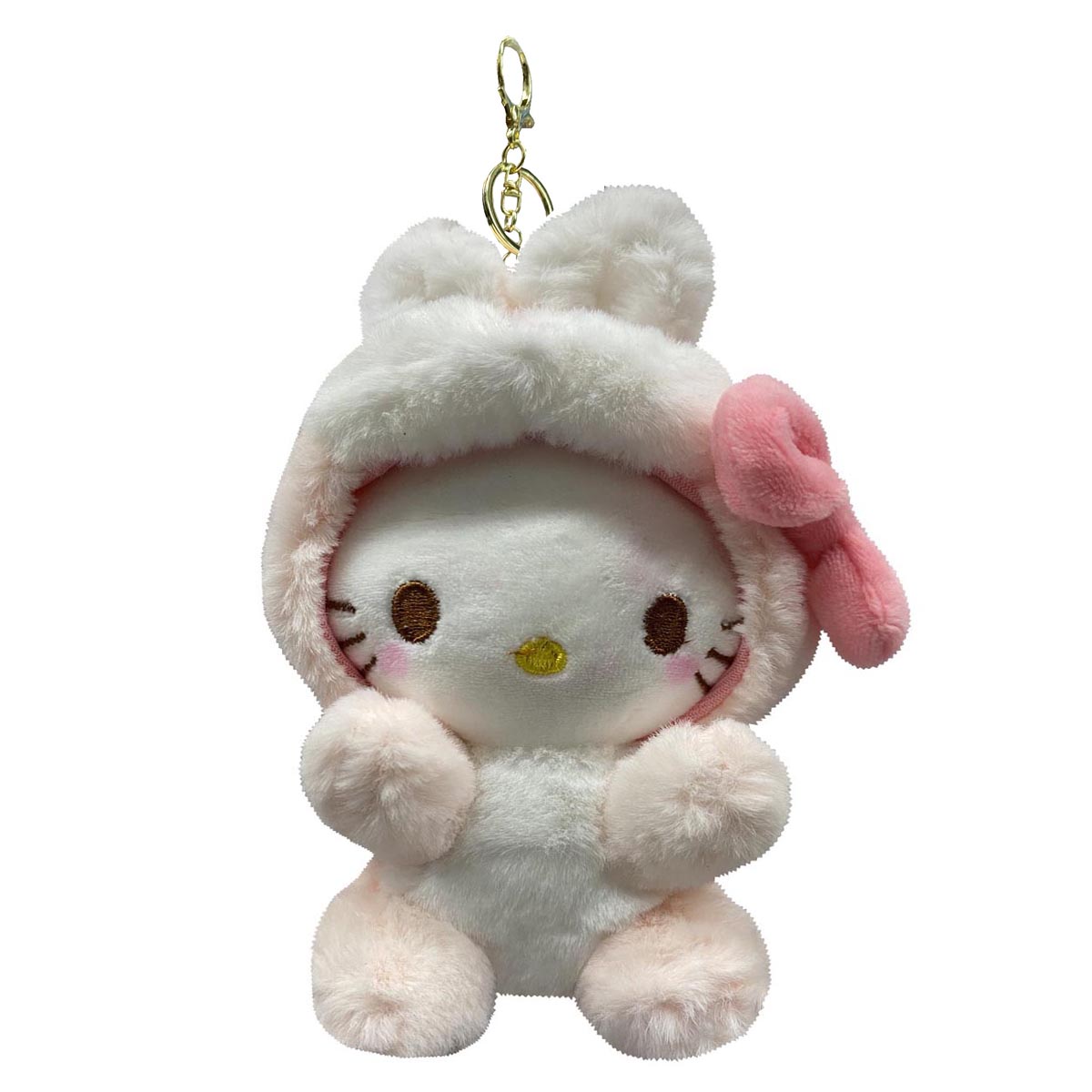 Llavero Peluche Generico Hello Kitty Con Traje De Conejo Rosa 10 cm